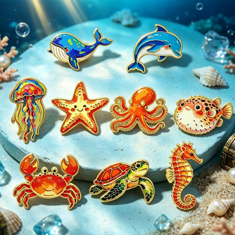 Яркий эмалевый значок с морски – обзор и цена Enamel Pin Set